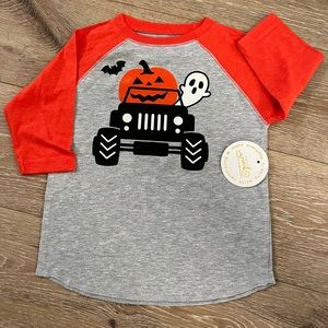 SWEET WINK•Pumpkin Monster Truck Halloween 3/4 Shirt•Heather/Orange•Boys